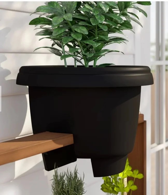 Sol 72 Outdoor Ellington Deck Balcony Rail Planter Black