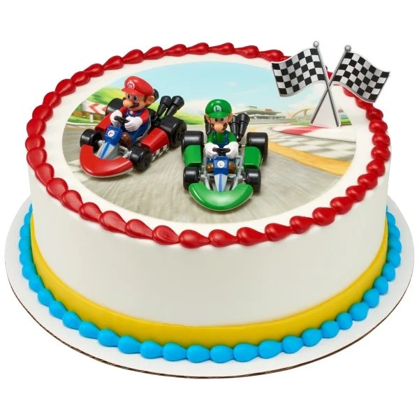 This super mario brother cake is just your basic duncan hines cake iced with wilton's buttercream frosting recipe. Super Mario Mario Cart Cake Decorating Figures Walmart Com Walmart Com