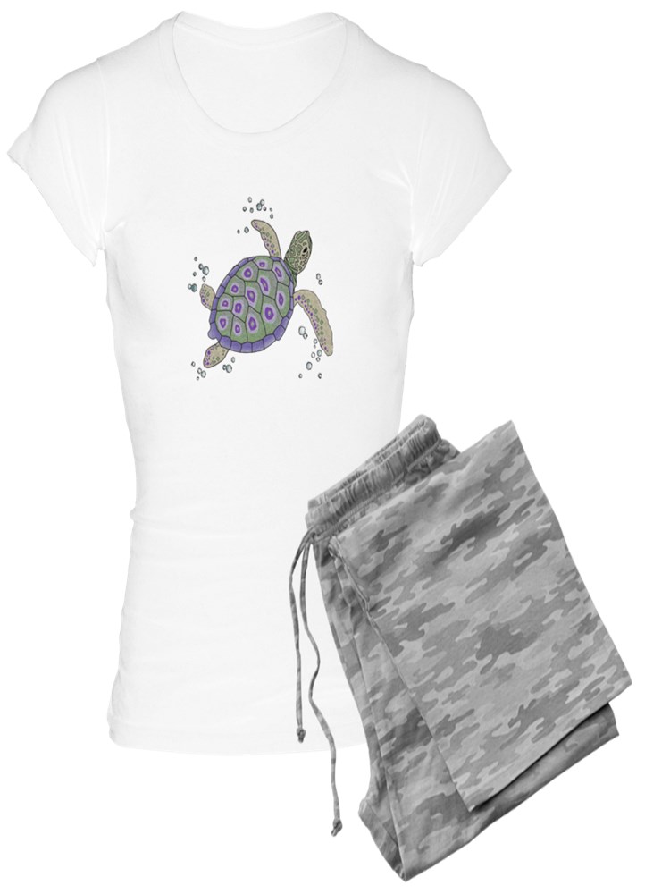 CafePress Swimming Sea Turtle Pajamas Women's Light Pajamas