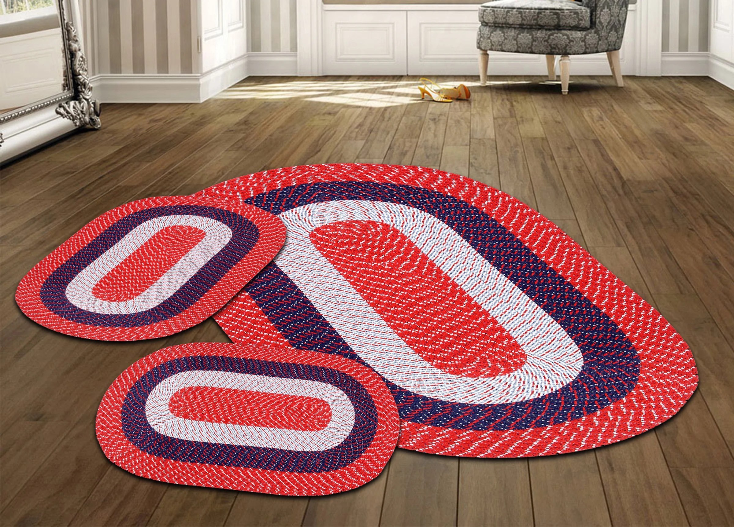Better Trends Country Braided Rug 3PC Set Americana Solid (20" X 30