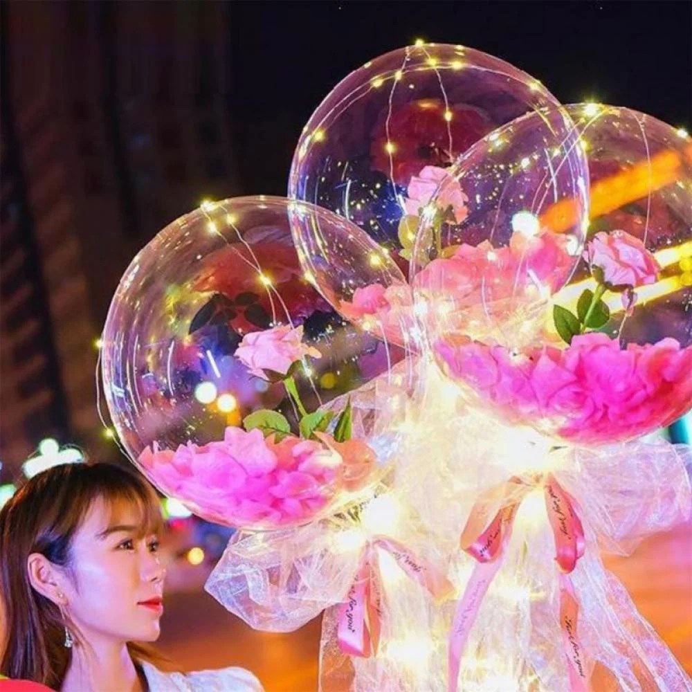 LED Luminous Balloon Rose Bouquet Transparent Bobo Ball Rose Valentines