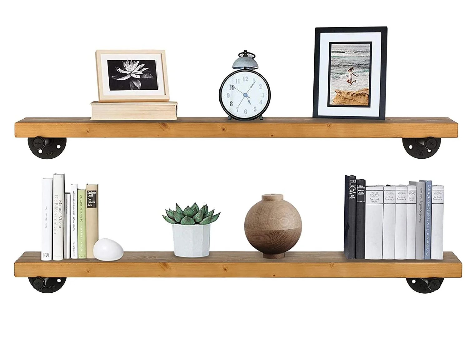 Industrial Pipe Wood Wall Shelf， Floating Shelving