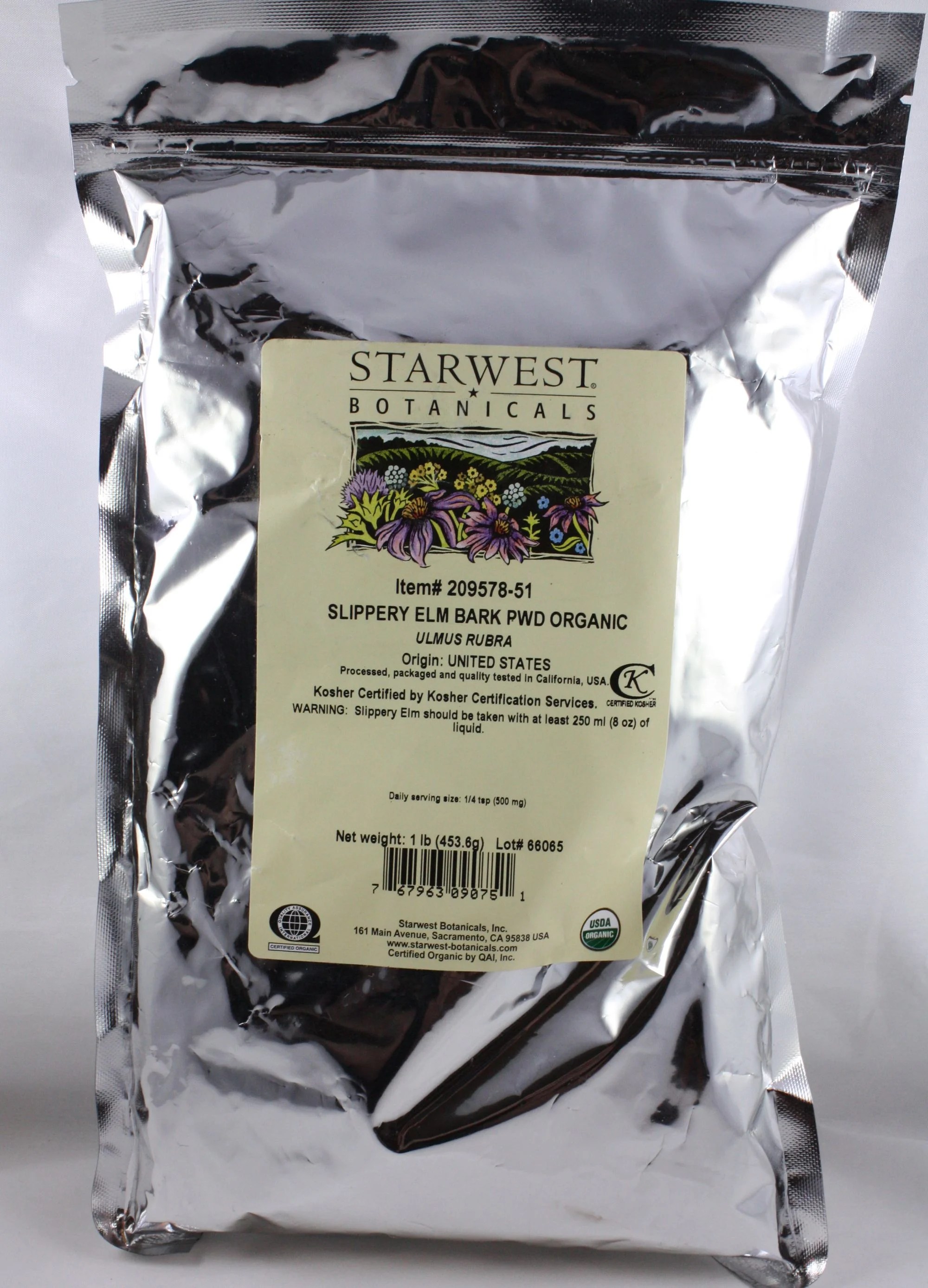 Slippery Elm Bark, Certified Organic Cut 1 lb, Starwest, Bullk Herbs