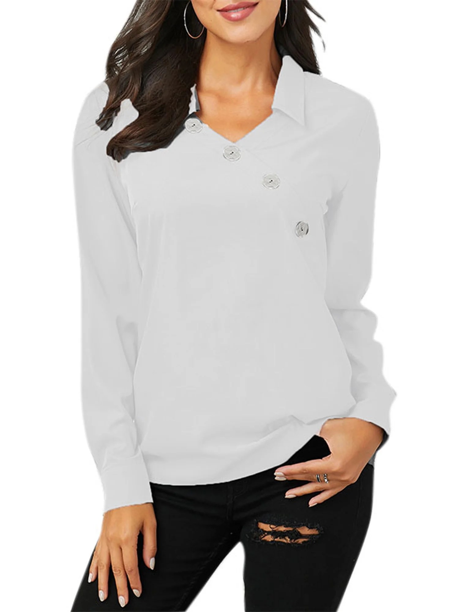 Wodstyle Plus Size Women's Collar Tops Formal OL Long
