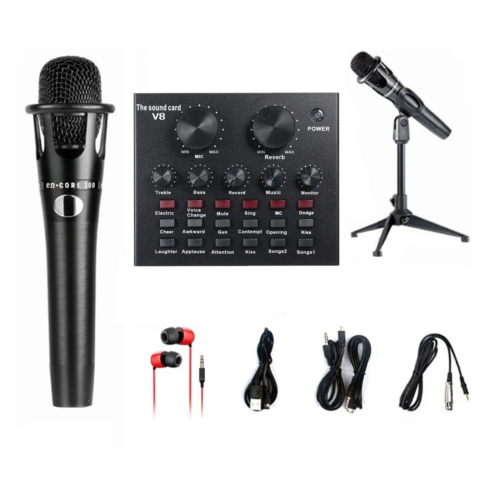 V8 Live Sound Card Microphone Set 12 Sound Effects Audio Recording Live