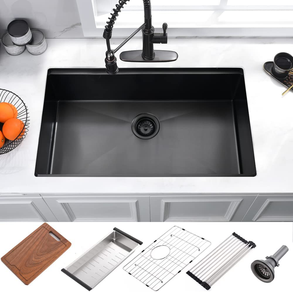 Bokaiya 30x19 Matte Black Undermount Workstation Sink for Kitchen