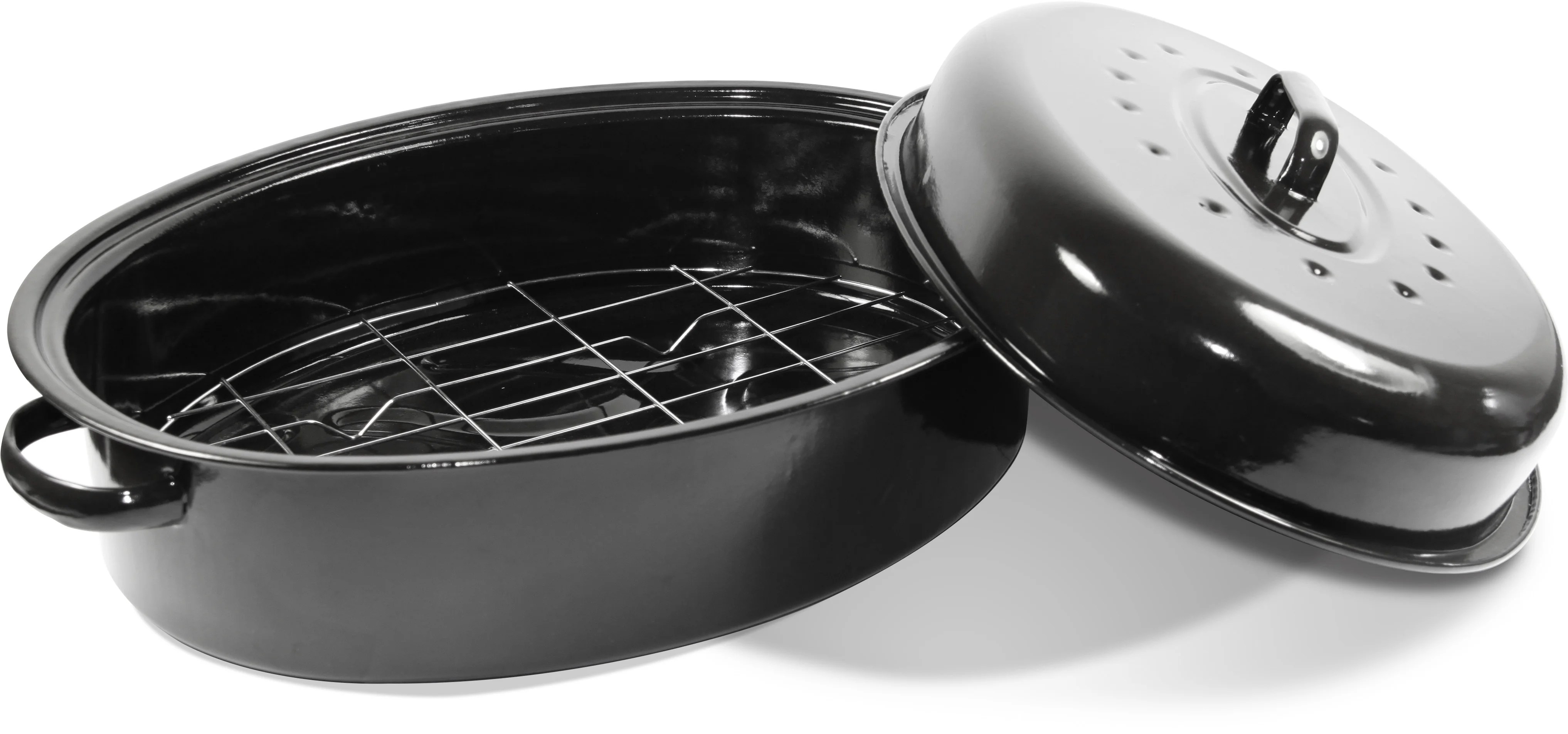 Lexi Home 16" x 12" Carbon Steel Oval Roasting Pan with Rack and Lid