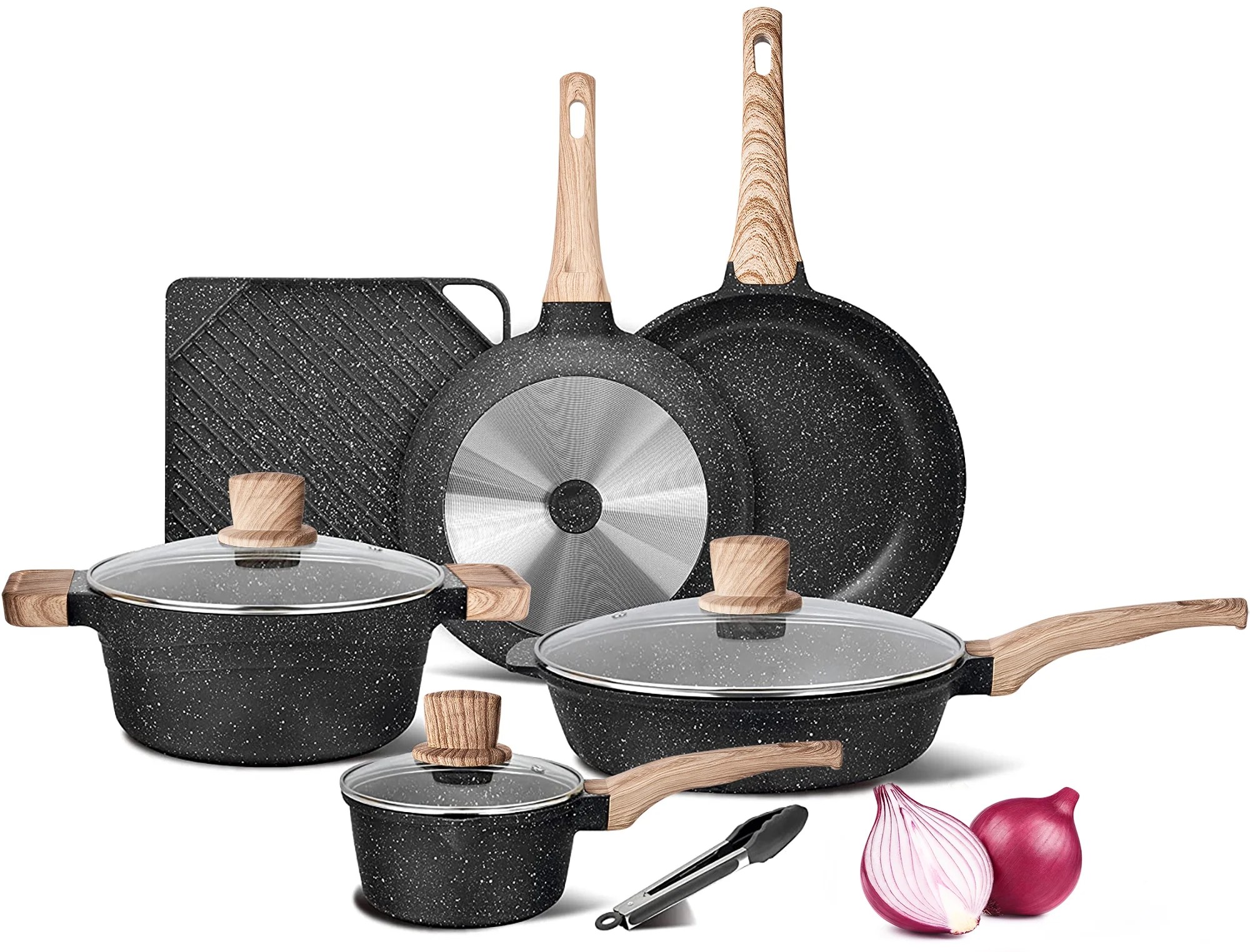 Caannasweis 10 Pieces Pots and Pans Non Stick Pan White Pot Sets Non