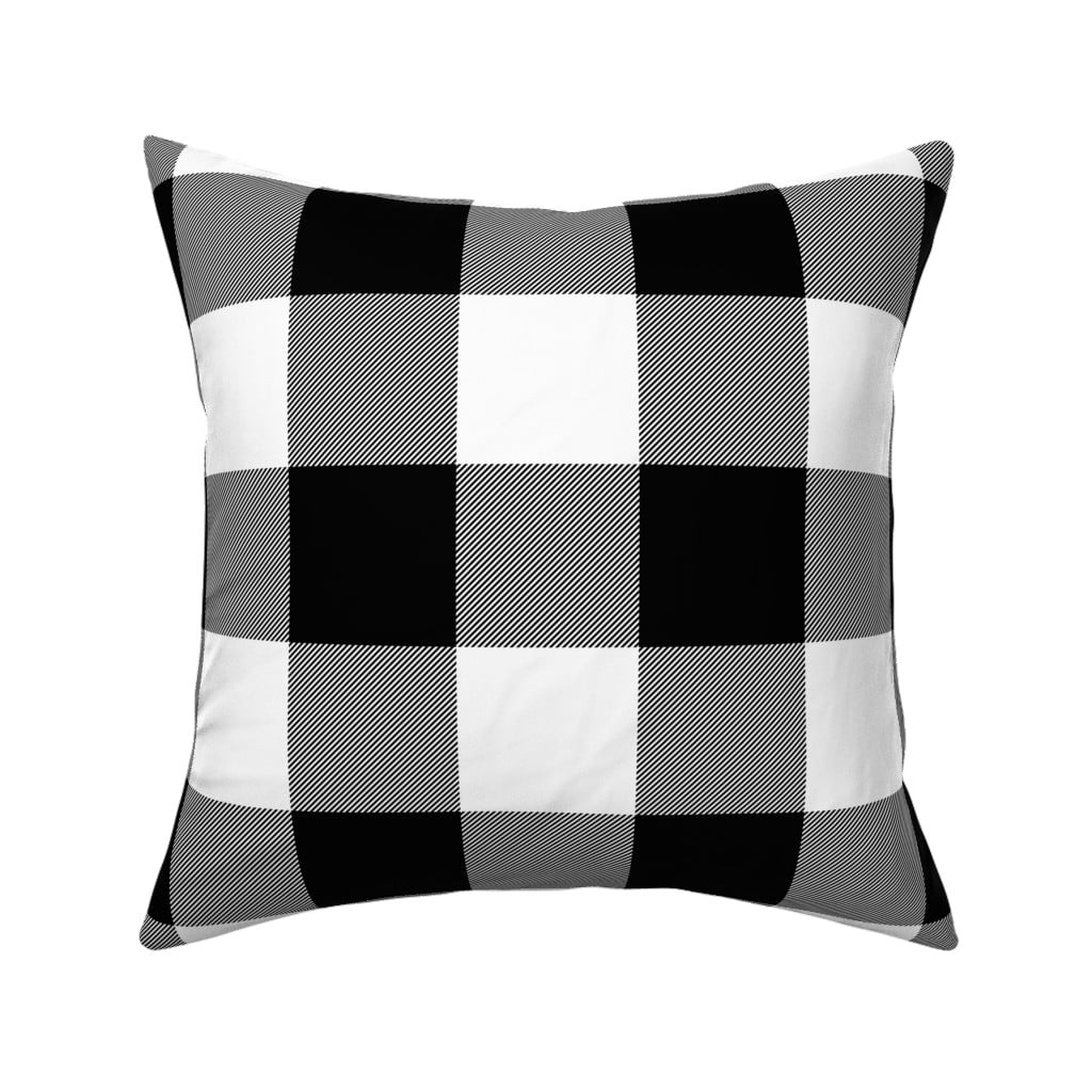 Square Throw Pillow, 18", Linen Cotton Canvas Buffalo Check Black