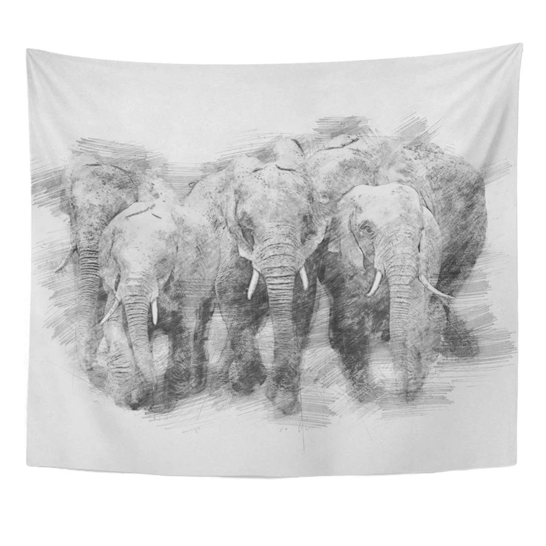 ZEALGNED Elephant Black and White Sketch Pencil Painting