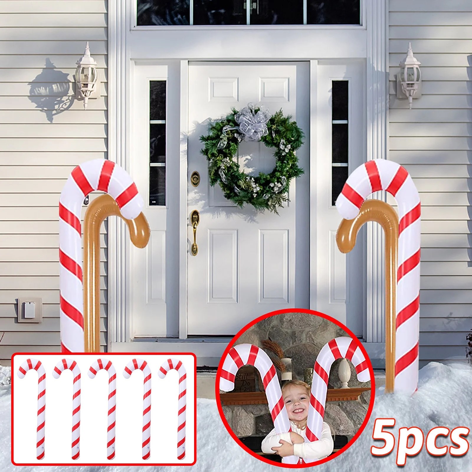 5PCS Inflatable Candy Canes Christmas Canes Balloons Candy Canes