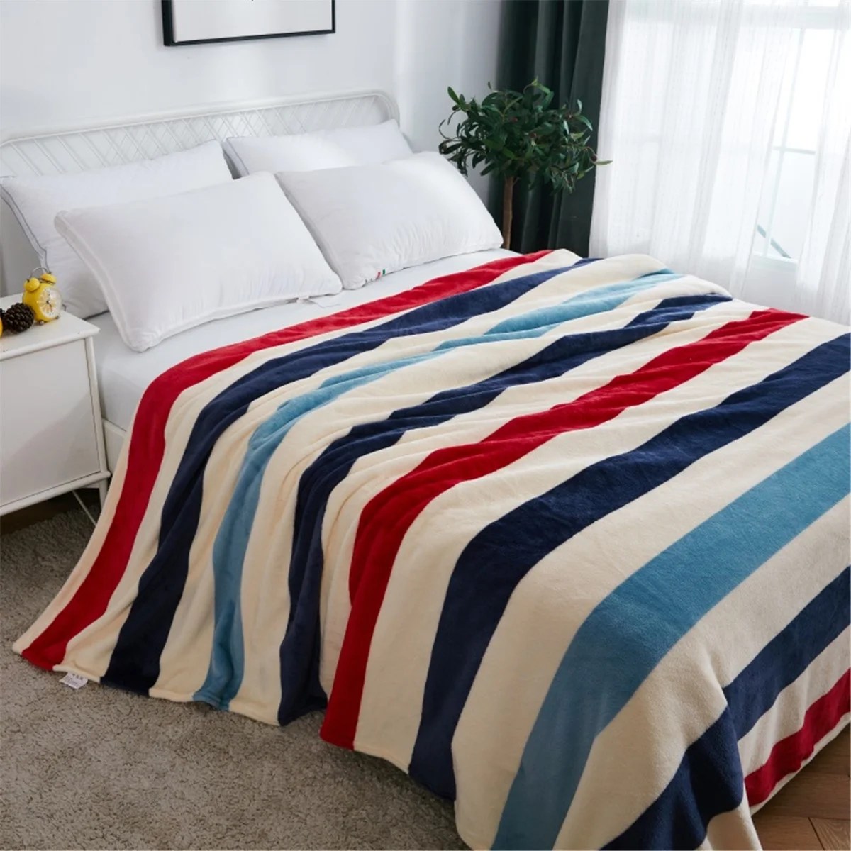 Queen Size Fleece Blanket Throw Size Grey Lightweight Super Soft Cozy