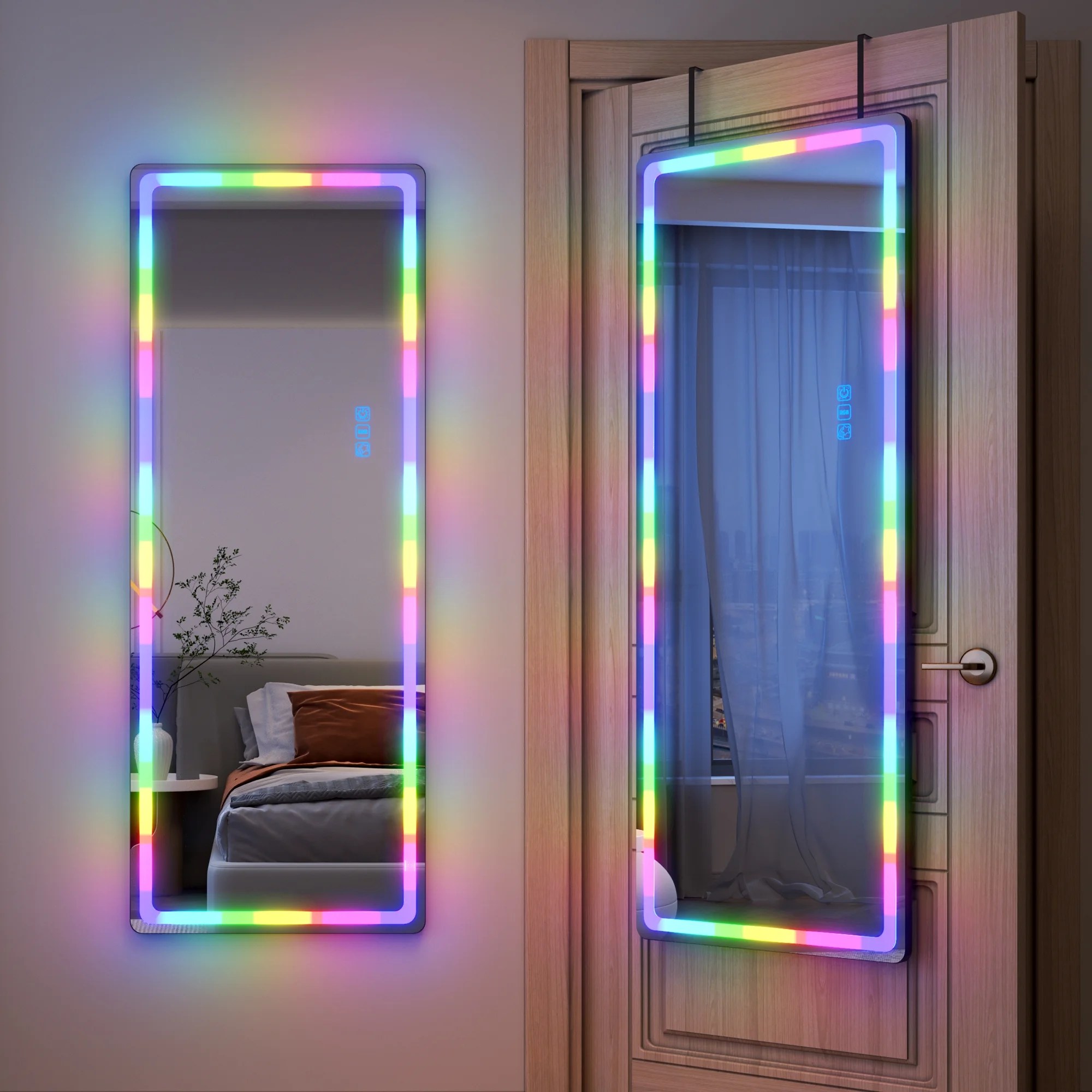 LVSOMT 47"x18" RGB LED Mirror, Over The Door Lighted Mirror, Full