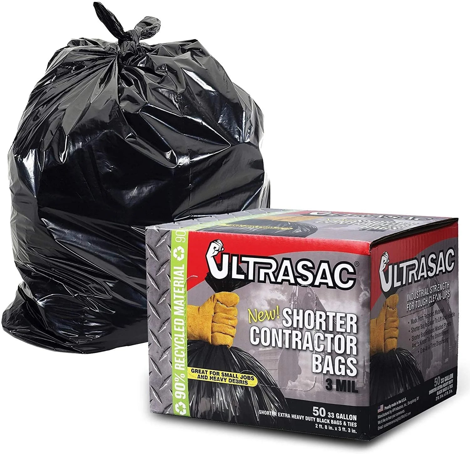 Contractor Trash Bags (50 Pack/w Ties) Heavy Duty 3 MIL Thick, 32