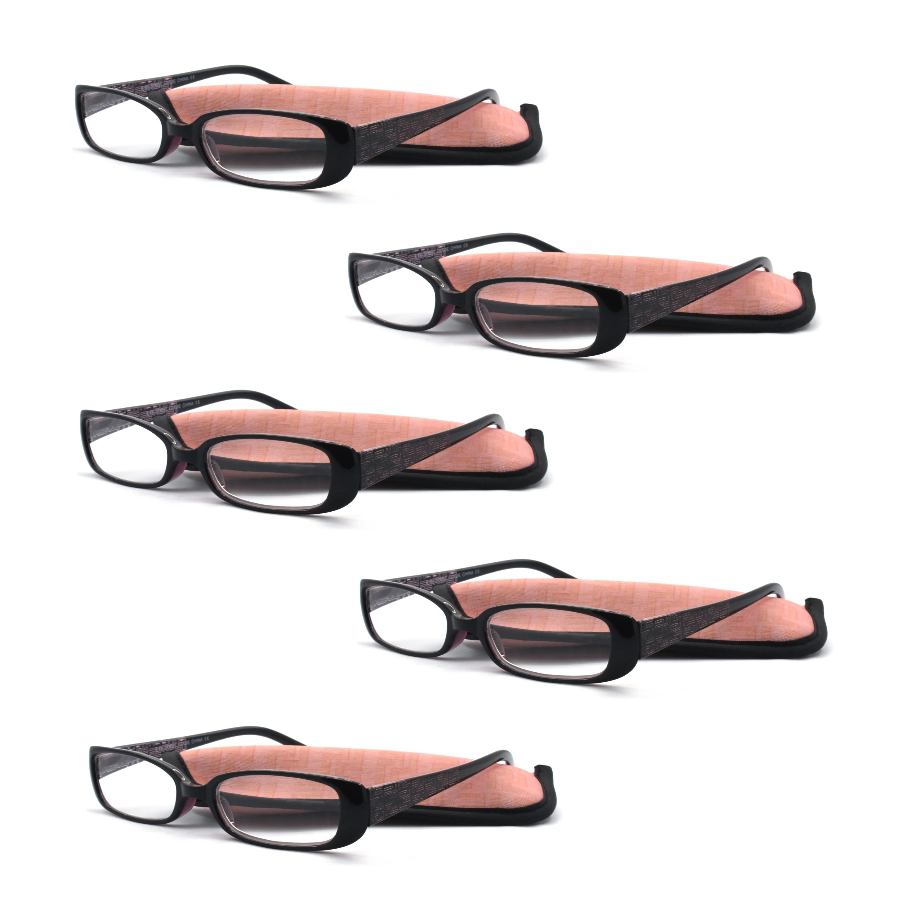 EYE ZOOM 5 Pack Women Reading Glasses Fashion Design Readers with Soft Pouch for Ladies (Pink