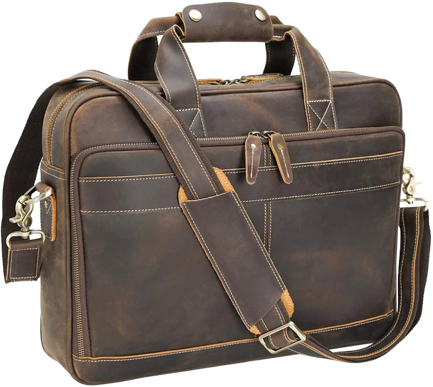 Full Grain Leather 16.5'' Laptop Bag Briefcase for Men Business