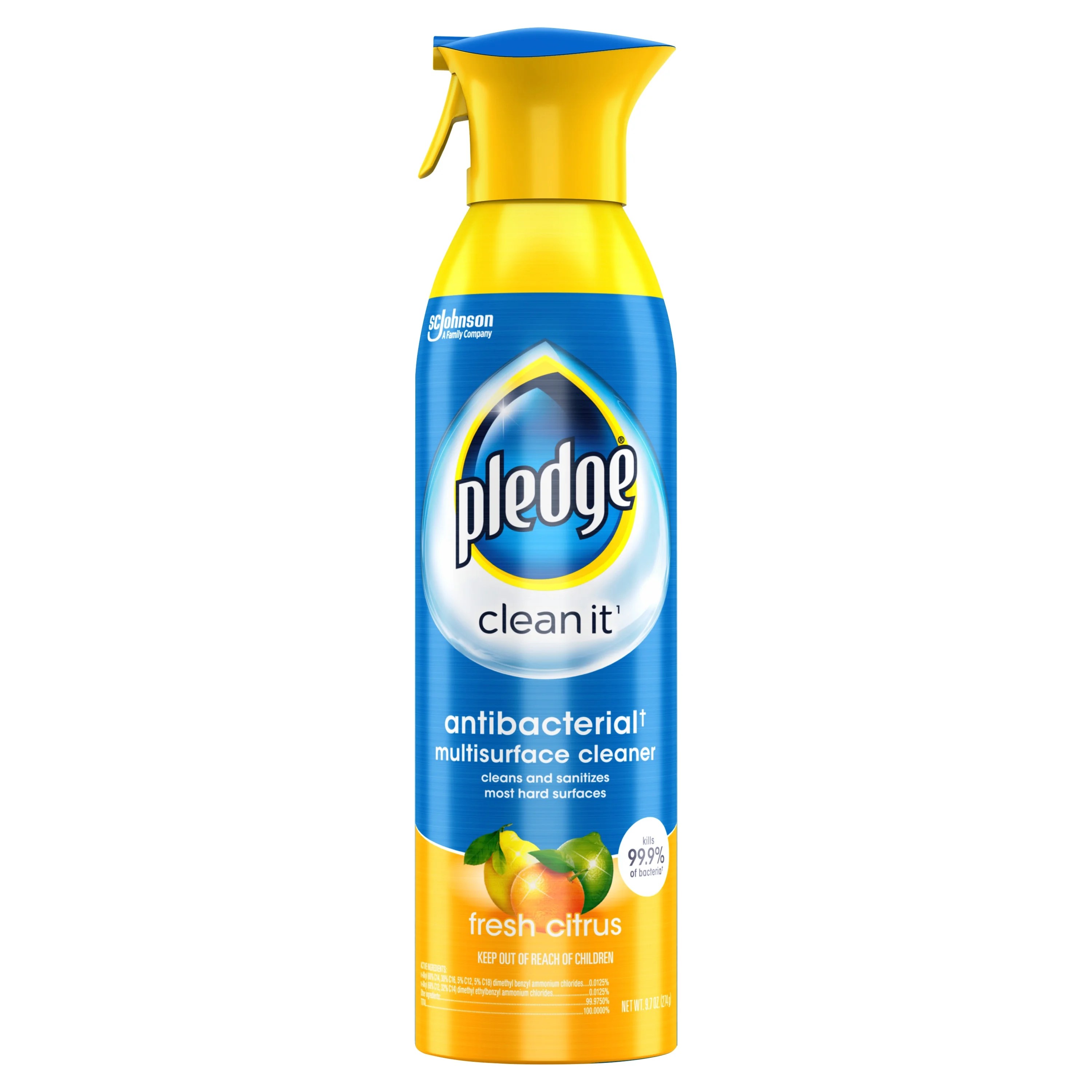 Pledge Antibacterial Multisurface Cleaner Spray, Fresh Citrus Household Disinfectant