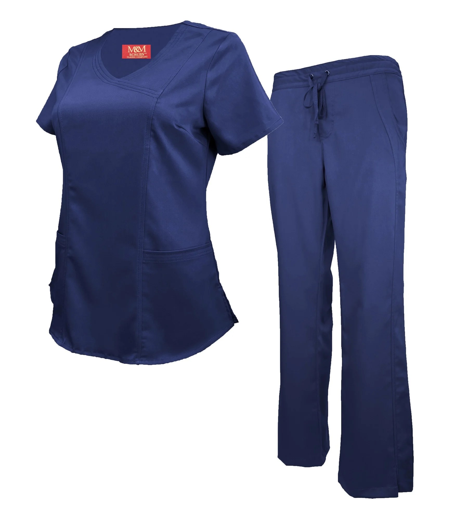 M&M SCRUBS Women's Ultra Soft Stretch Mock Wrap Scrub Top and Pants