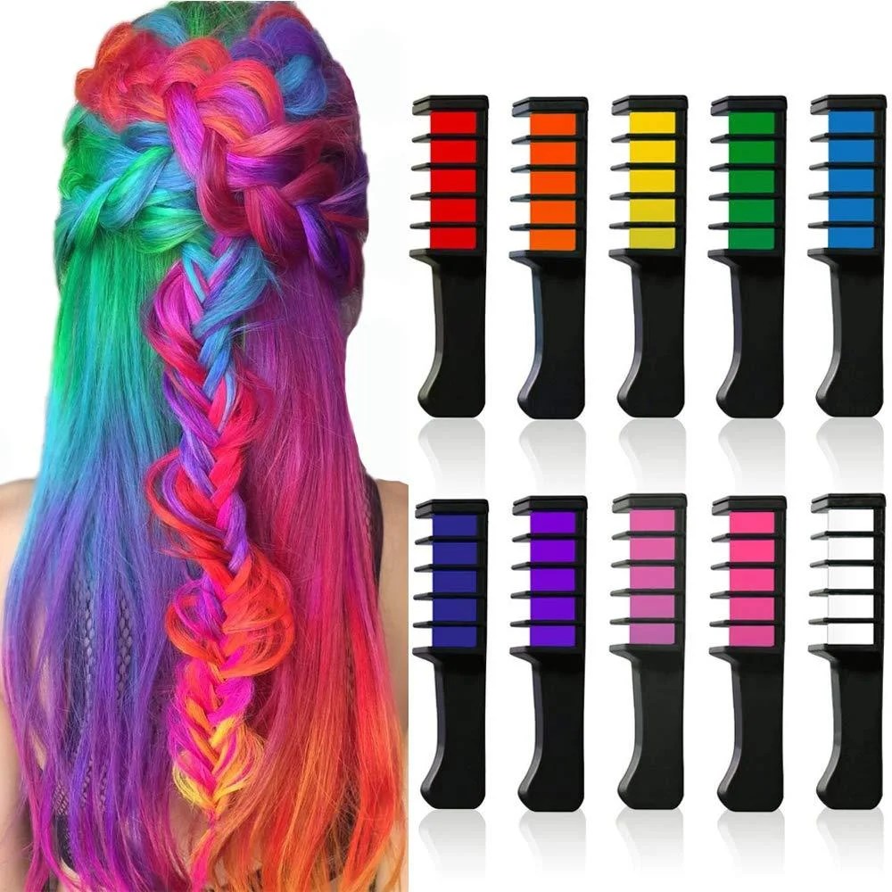 10 Color Temporary Bright Hair Chalk Set, Kalolary Metallic Glitter