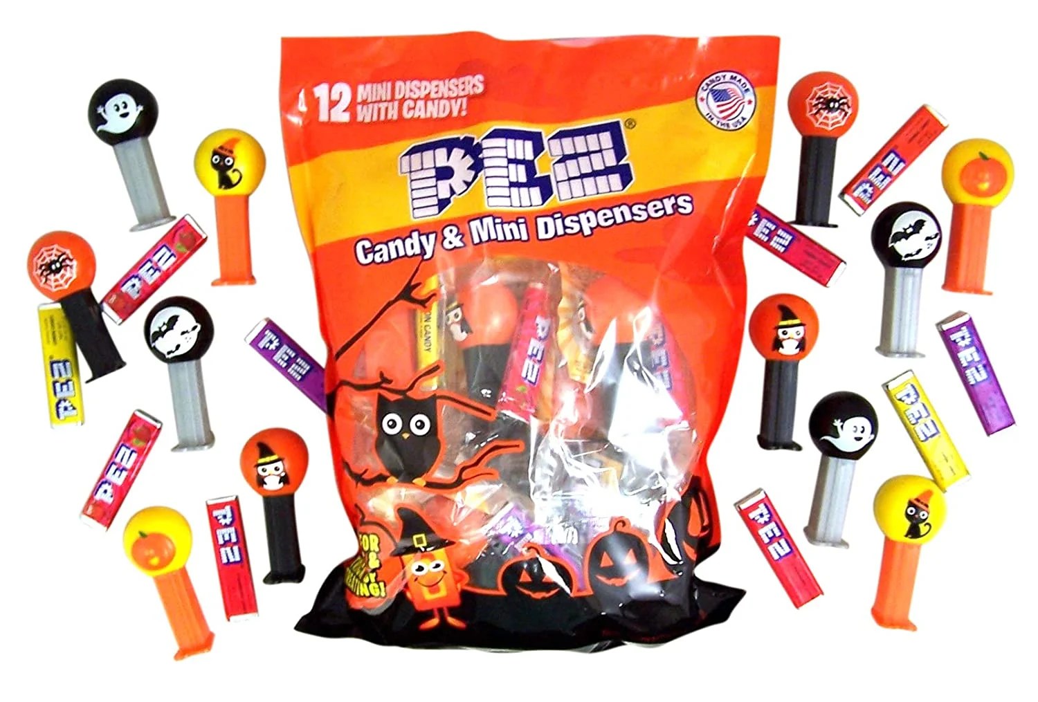 Pez Mini Halloween Candy Dispensers Trick or Treat Favors, Bag of 12