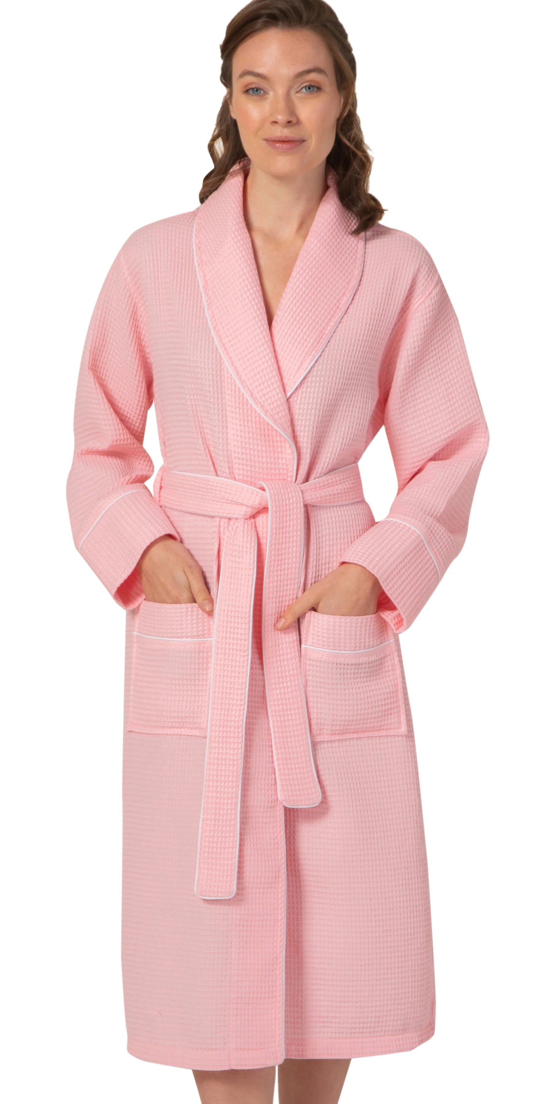 Women’s Luxury Waffle Shawl Collar Robe with Piping Lightweight, Long