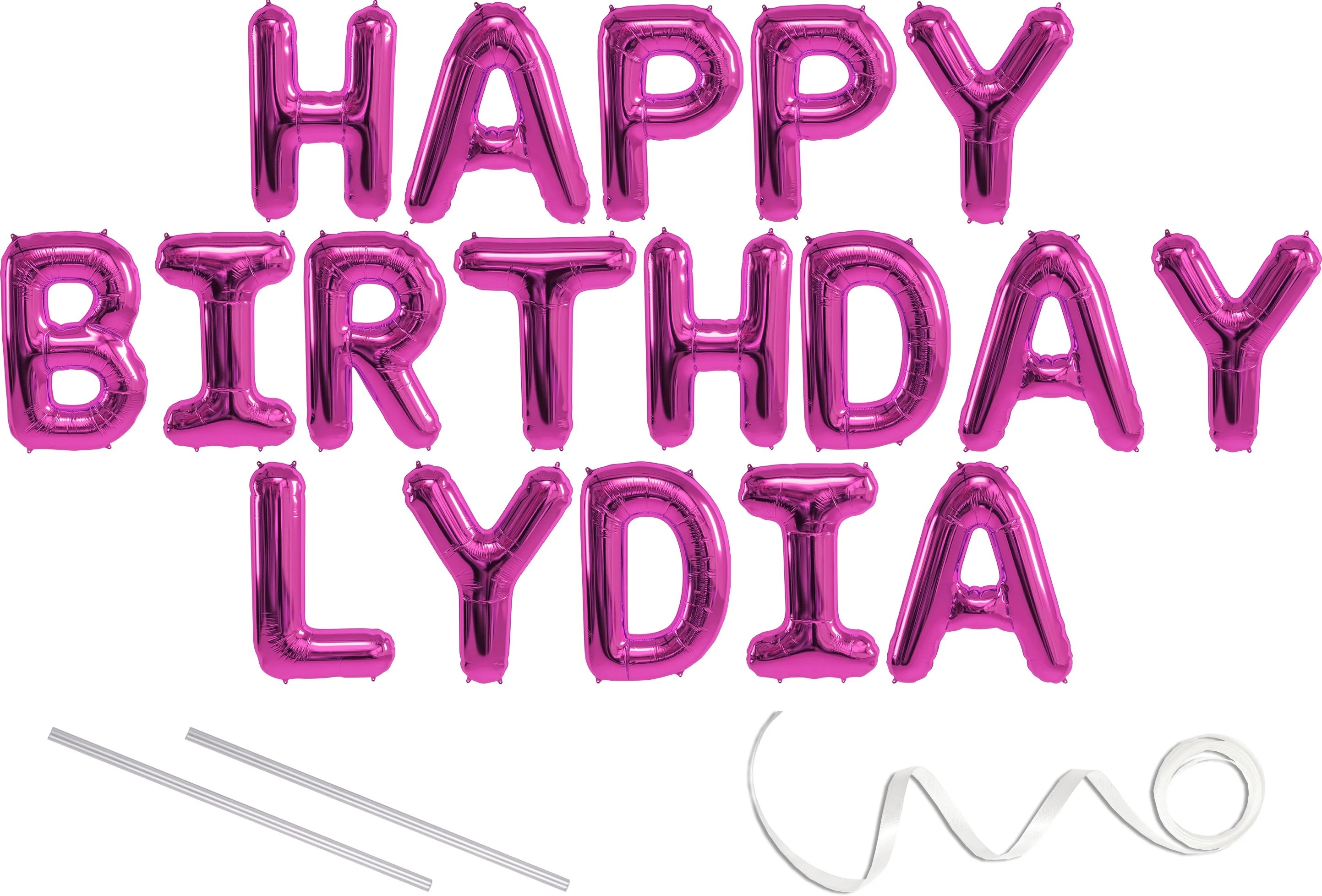 Lydia, Happy Birthday Mylar Balloon Banner Pink 16 inch Letters