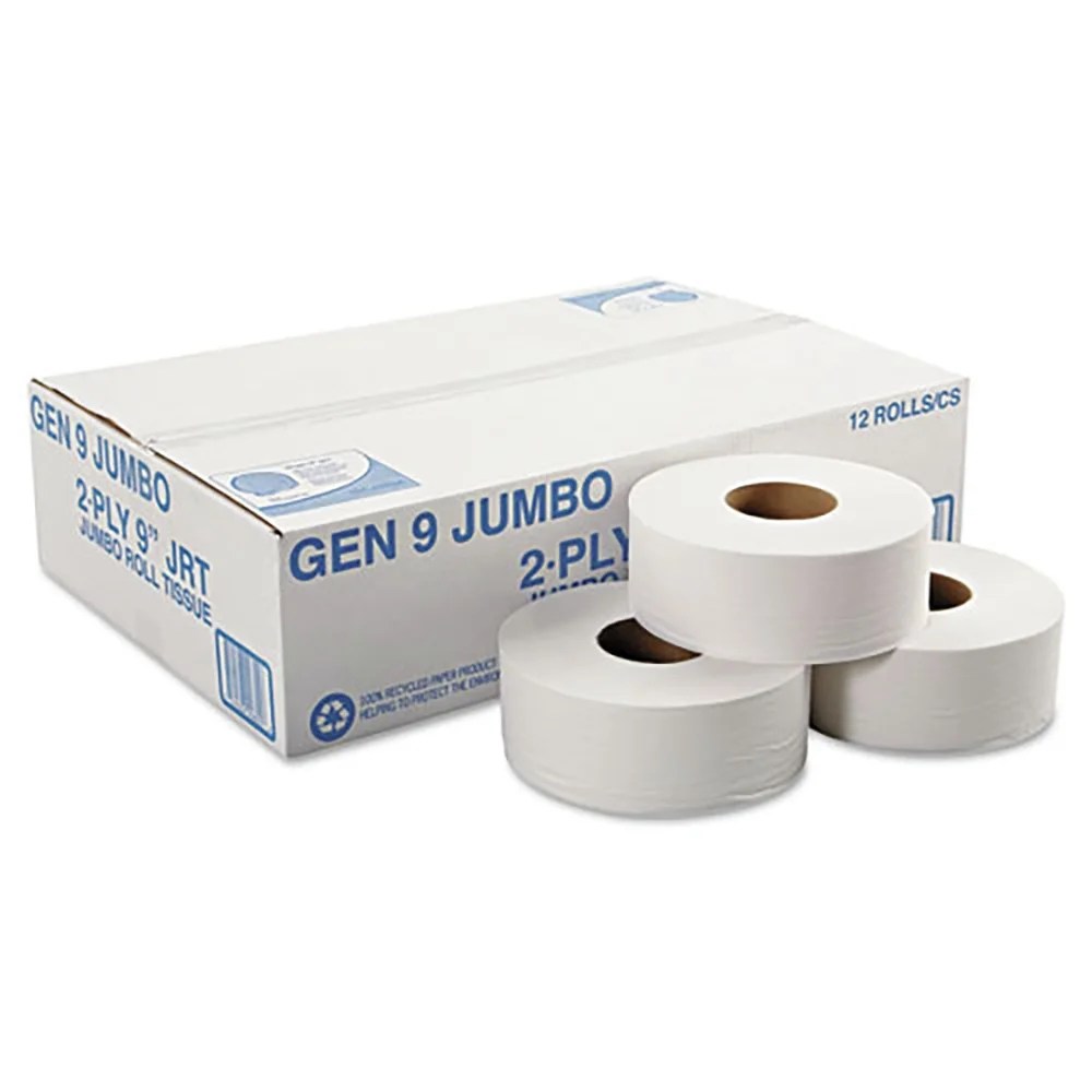 General Supply Jumbo Roll Toilet Paper, Septic Safe, 2Ply, White, 3.3