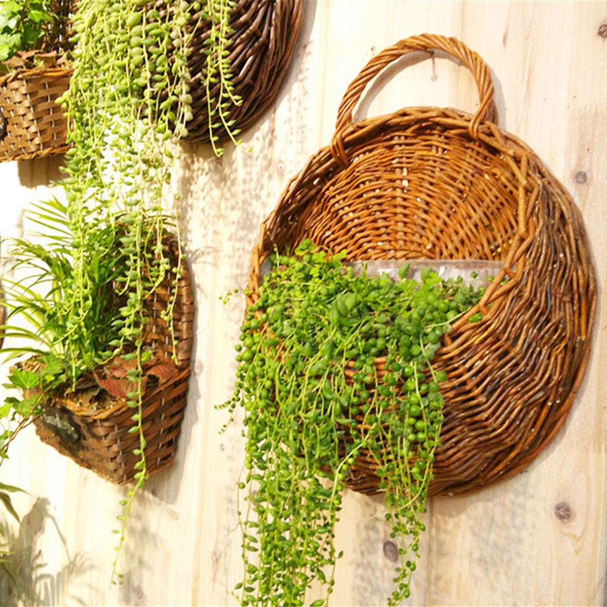 Natural Wicker Flower Basket Wall Hanging Pot Planter