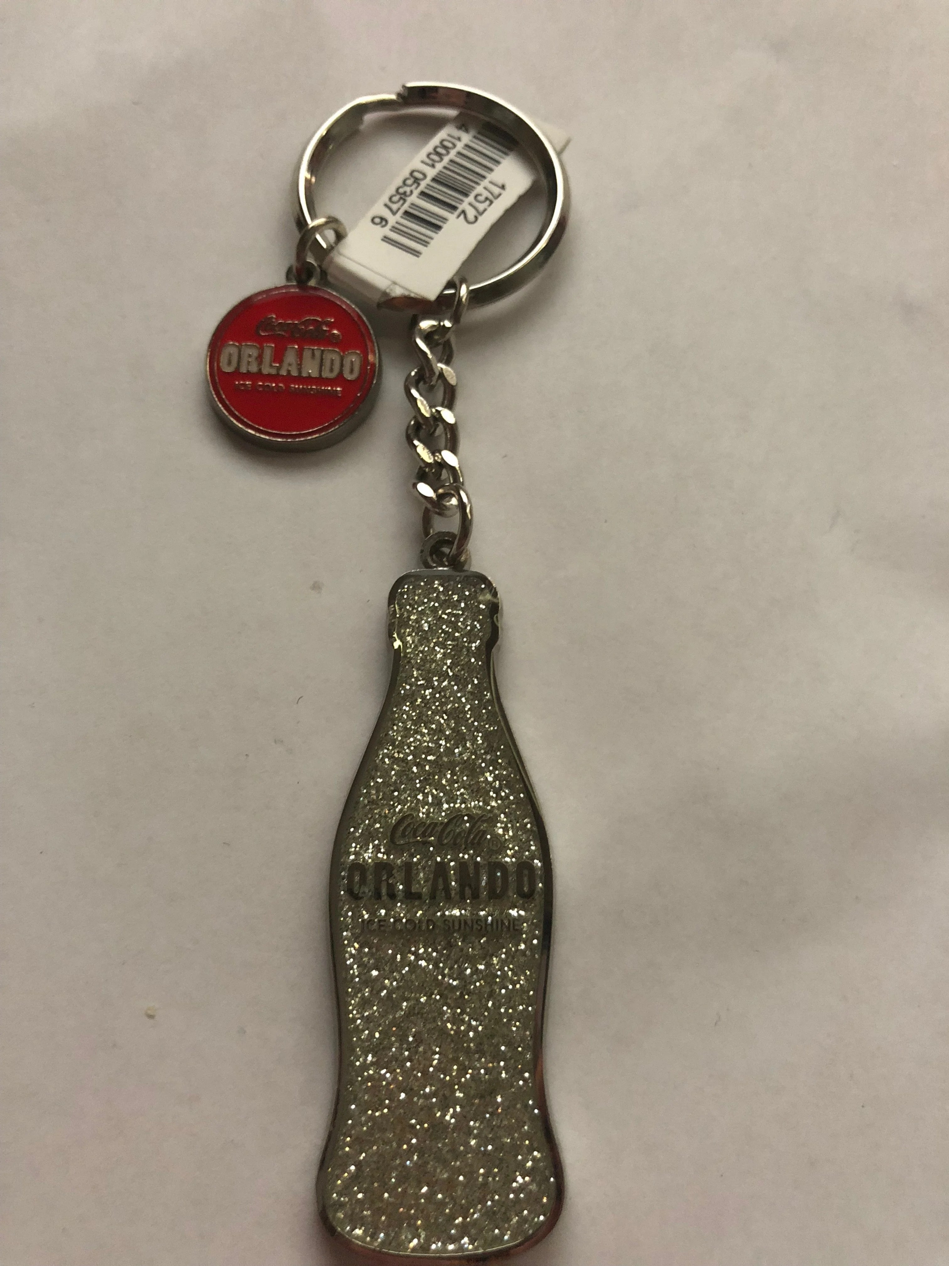 Authentic CocaCola Coke Orlando Silver Glitter Bottle Metal Keychain