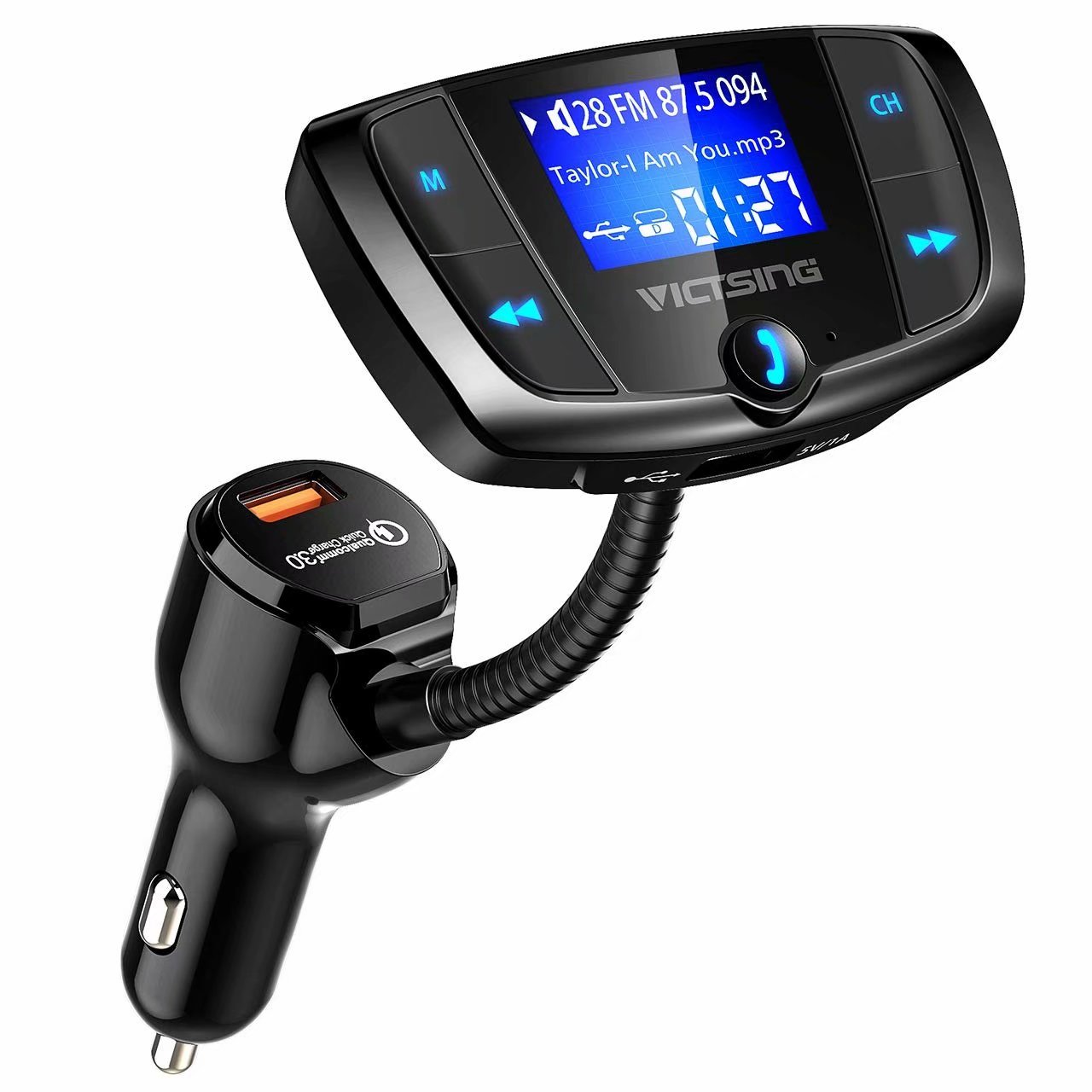(Upgraded Version) QC3.0 Bluetooth FM Transmitter for Car Wireless Radio Adapter HandsFree Car