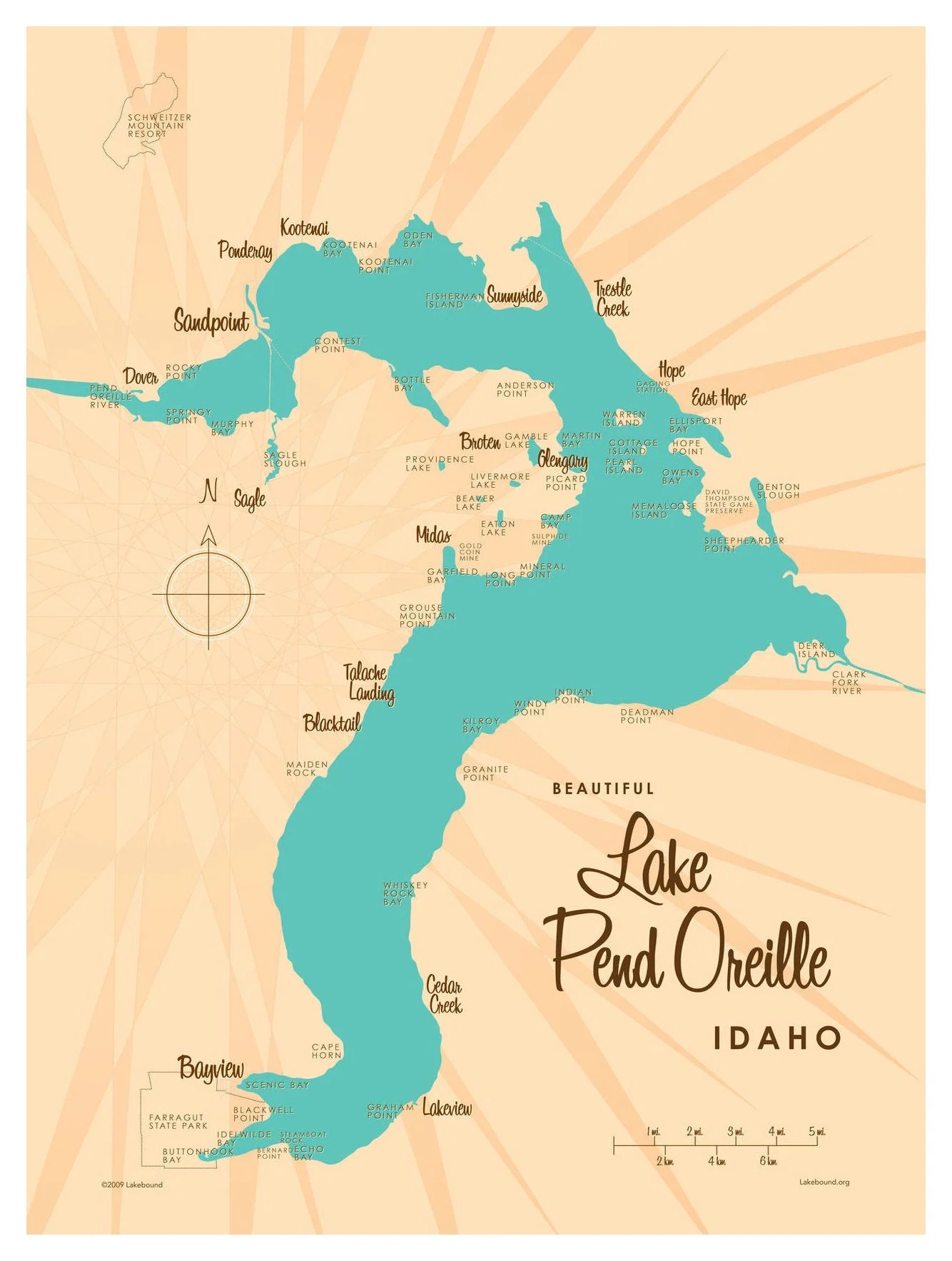 Lake Pend Oreille Idaho Map VintageStyle Art Print by Lakebound (9" x Lake Pend Oreille Idaho Map VintageStyle Art Print by Lakebound (9" x