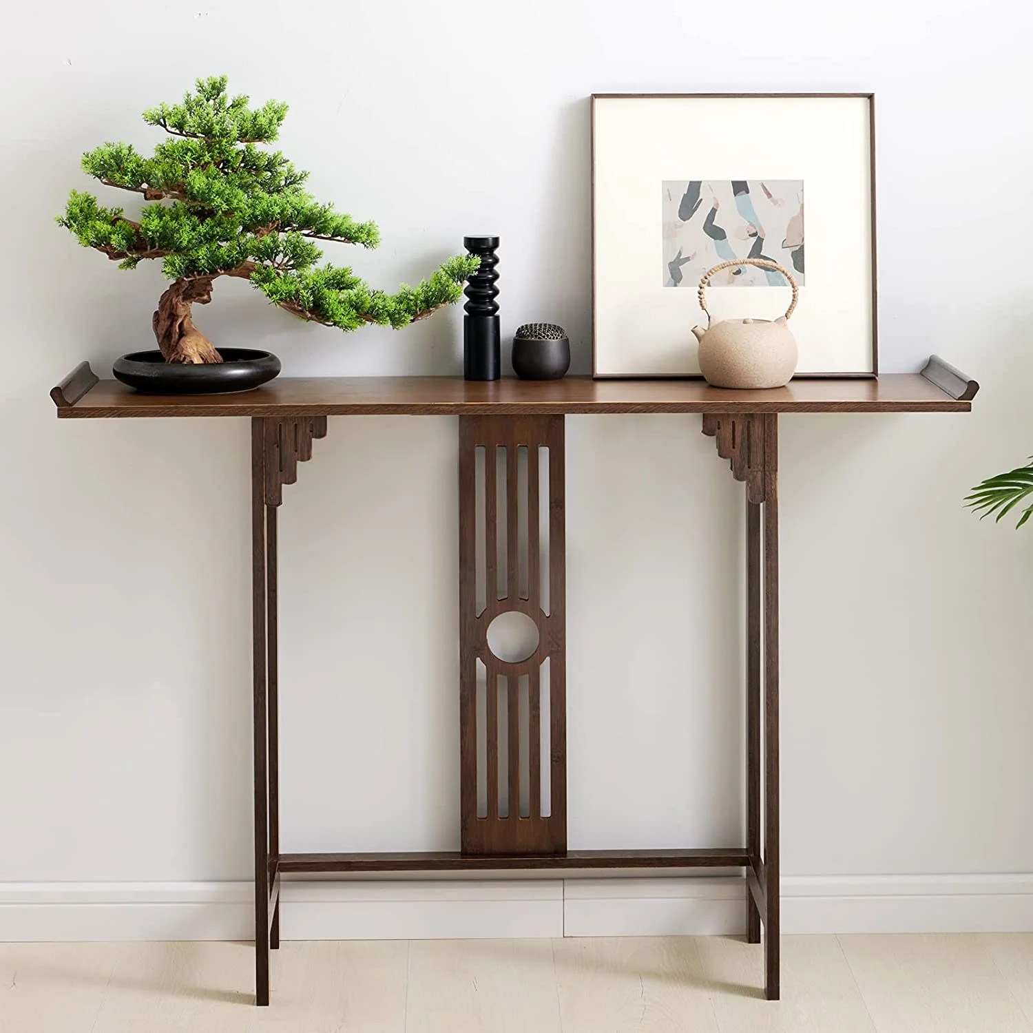 MONIPA 2 Tiers Bamboo Entryway Table Narrow Console Table with Storage