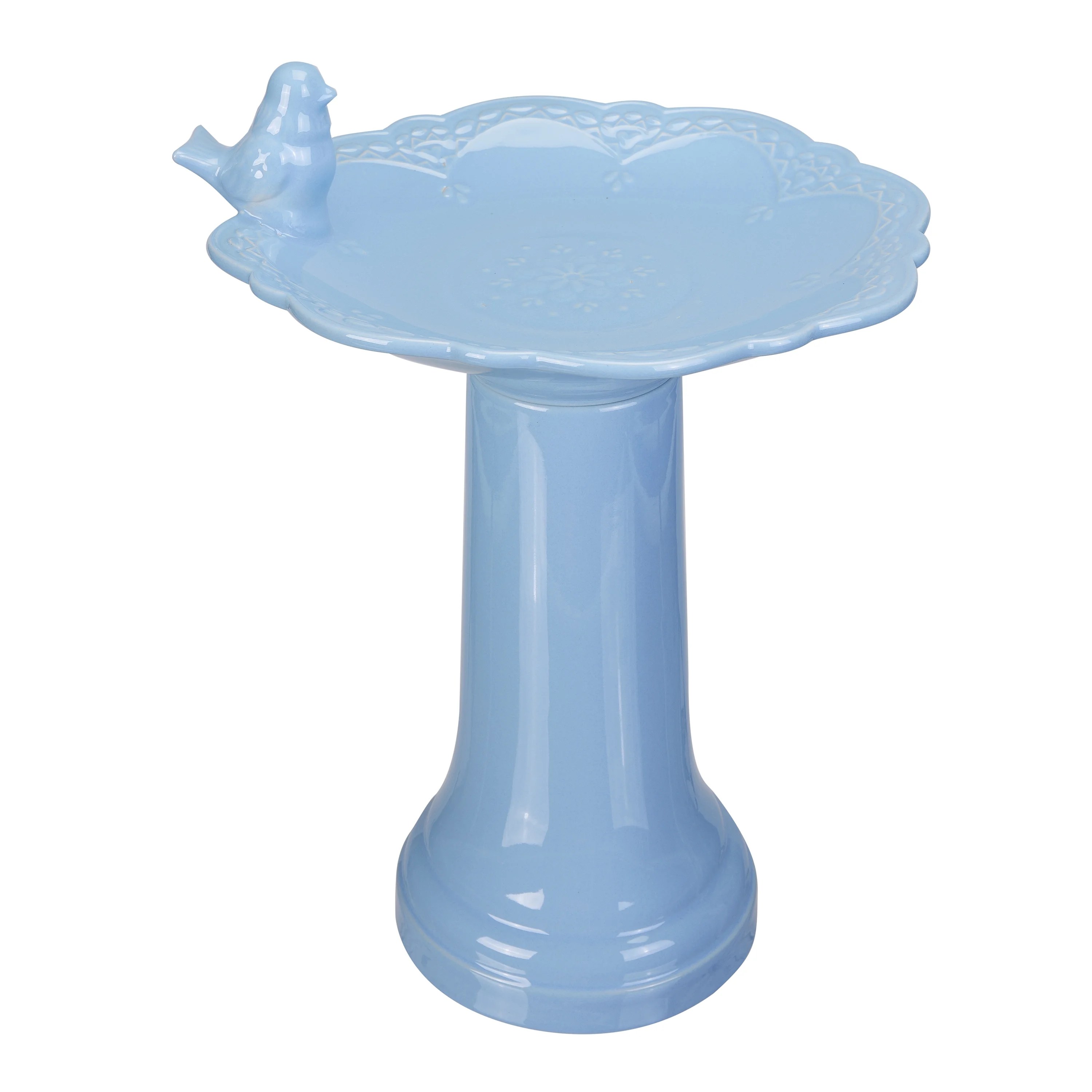 Better Homes & Gardens 22" Floral Ceramic Bird Bath in Blue Walmart