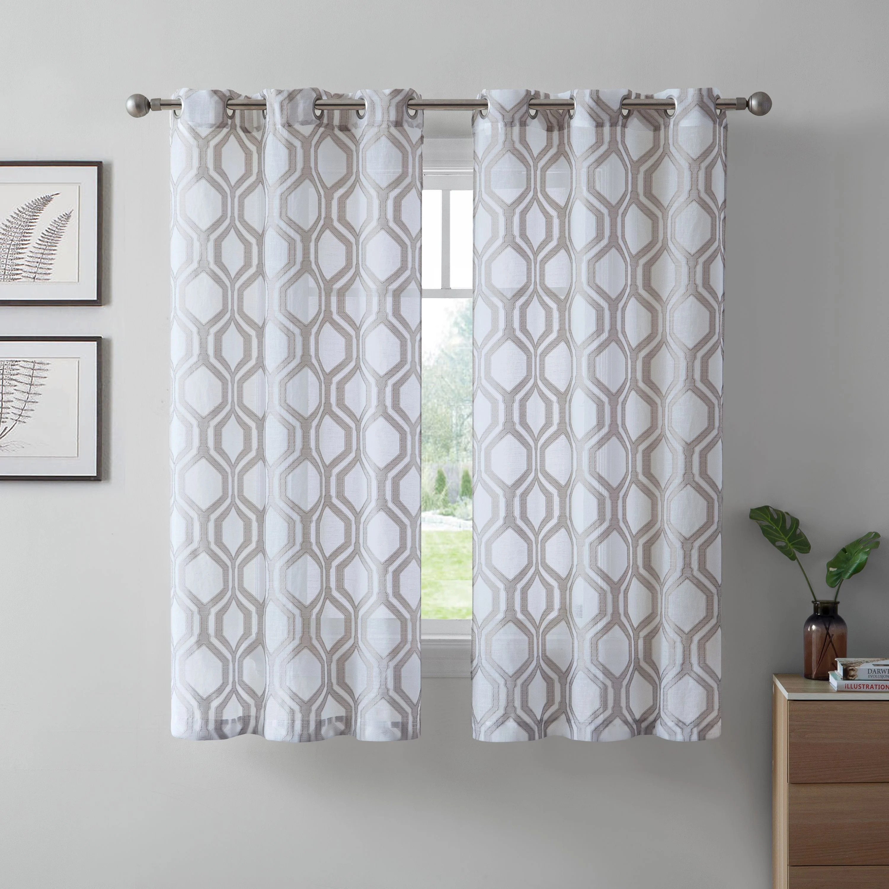 2 Pack Better Homes and Gardens Ogee Clip Jacquard Window Curtain