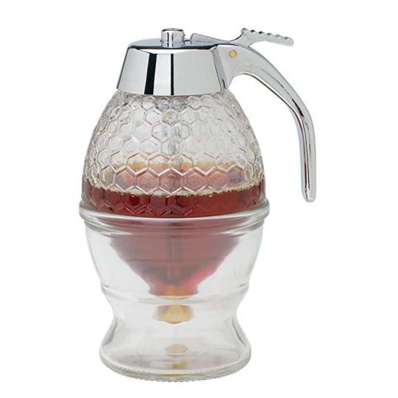 Honey Dispenser No Drip Glass with Stainless Steel Top Syrup
