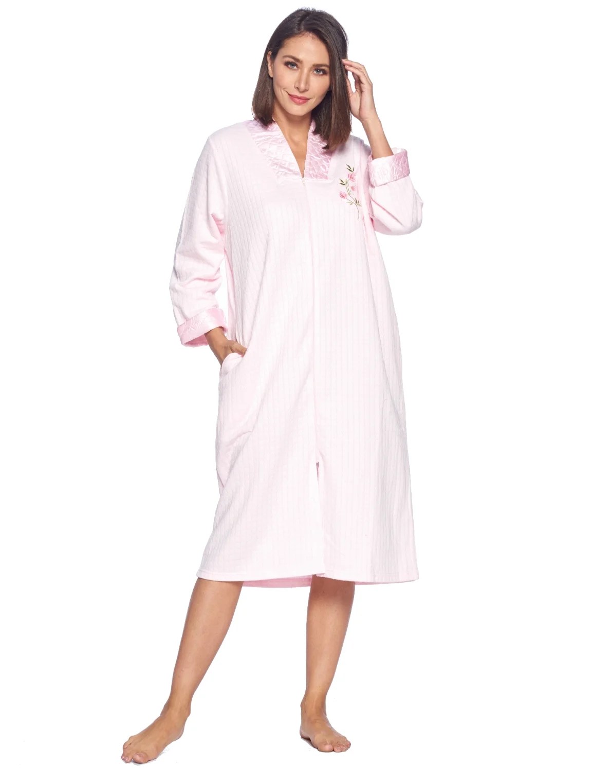 Casual Nights Women's Quilted Long Sleeve Zip Up House Dress Robe