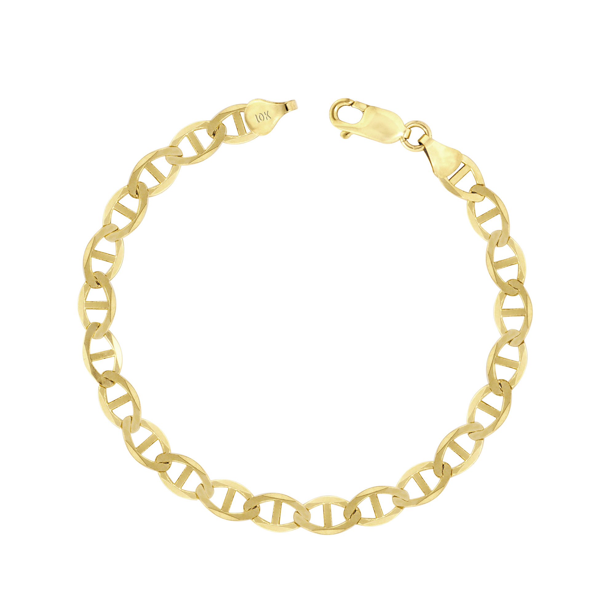Nuragold 10K Yellow Gold Solid 6mm Anchor Mariner Link Chain Bracelet