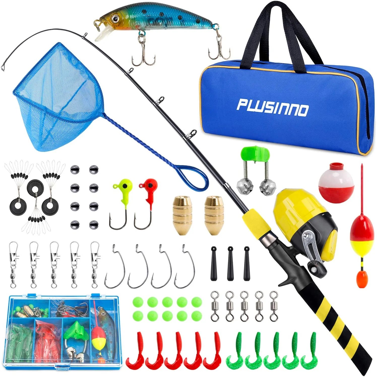 PLUSINNO Kids Fishing Pole, Portable Telescopic Fishing