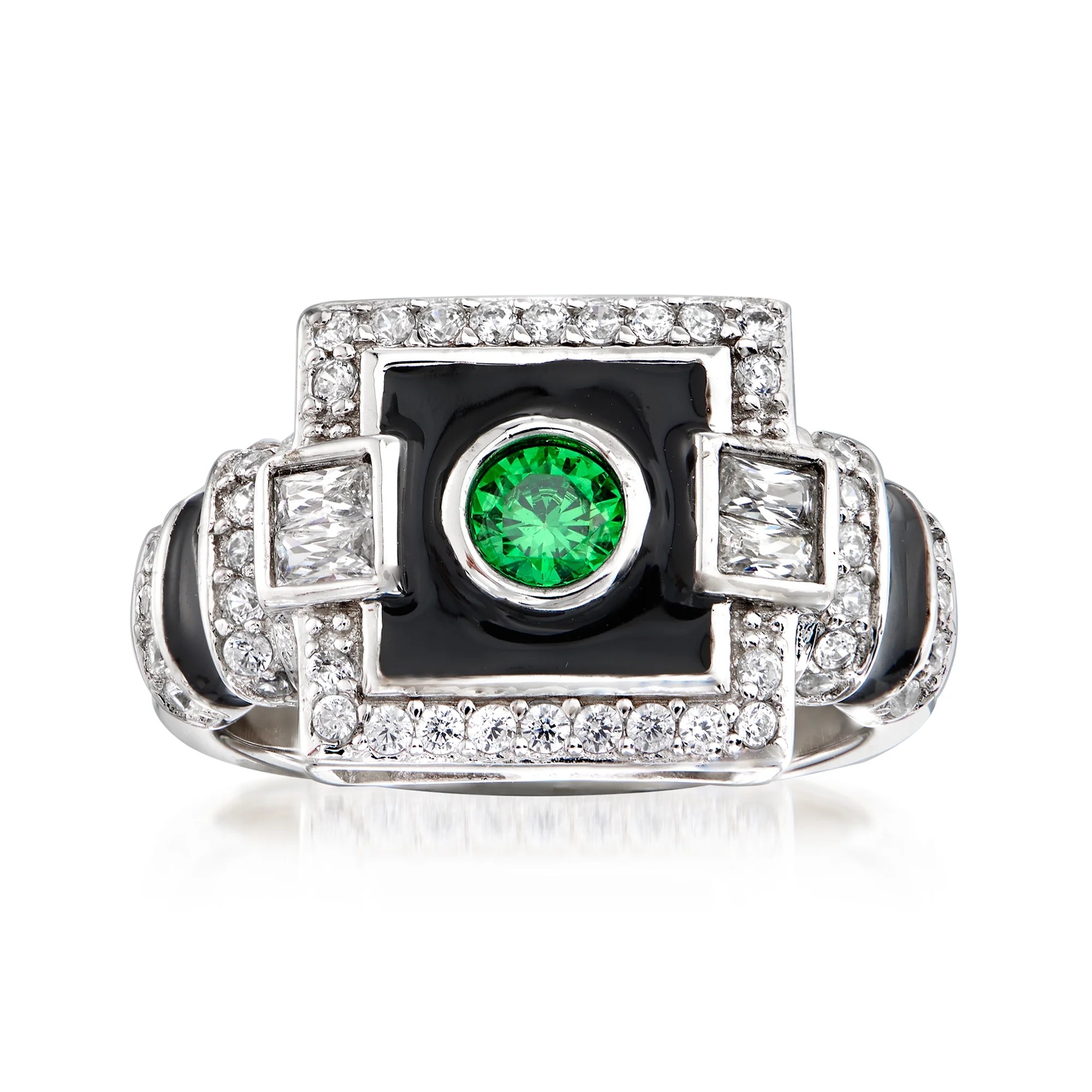 RossSimons 0.23 Carat Simulated Emerald and .65 ct. t.w. CZ Art Deco