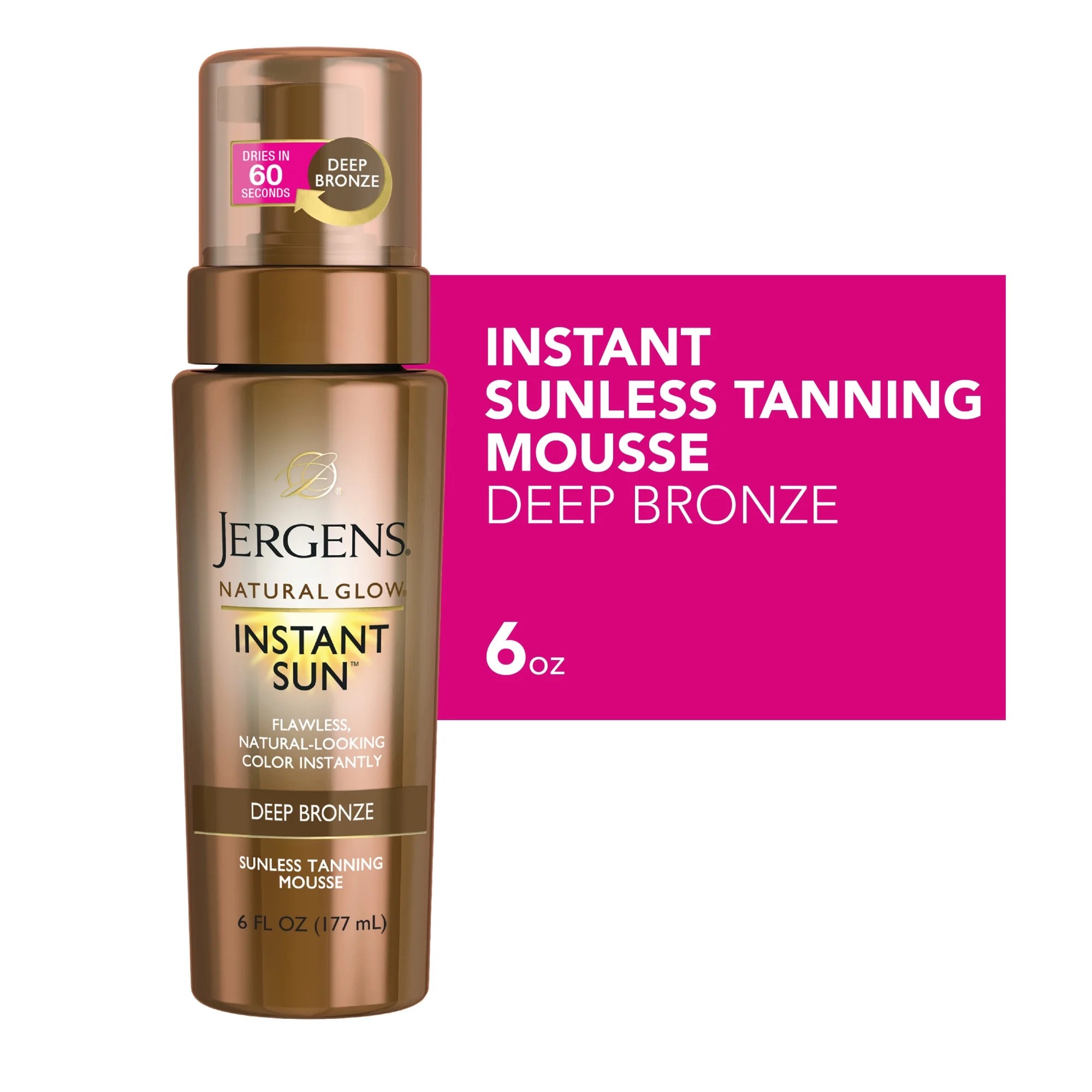Jergens Natural Glow Instant Sun Sunless Tanning Mousse, Deep Bronze, 6
