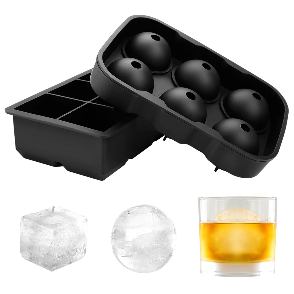 Ice Cube Trays Silicone Combo Mold Set of 2, Sphere Ice Ball Maker