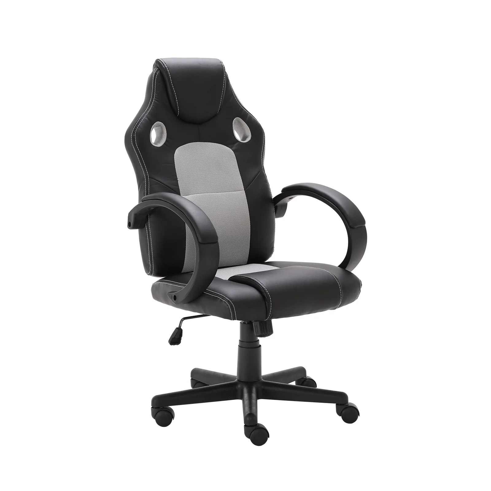 Henmomu pu swivel desk chair, fixed arm computer gaming chair, high back ergonomic liftable
