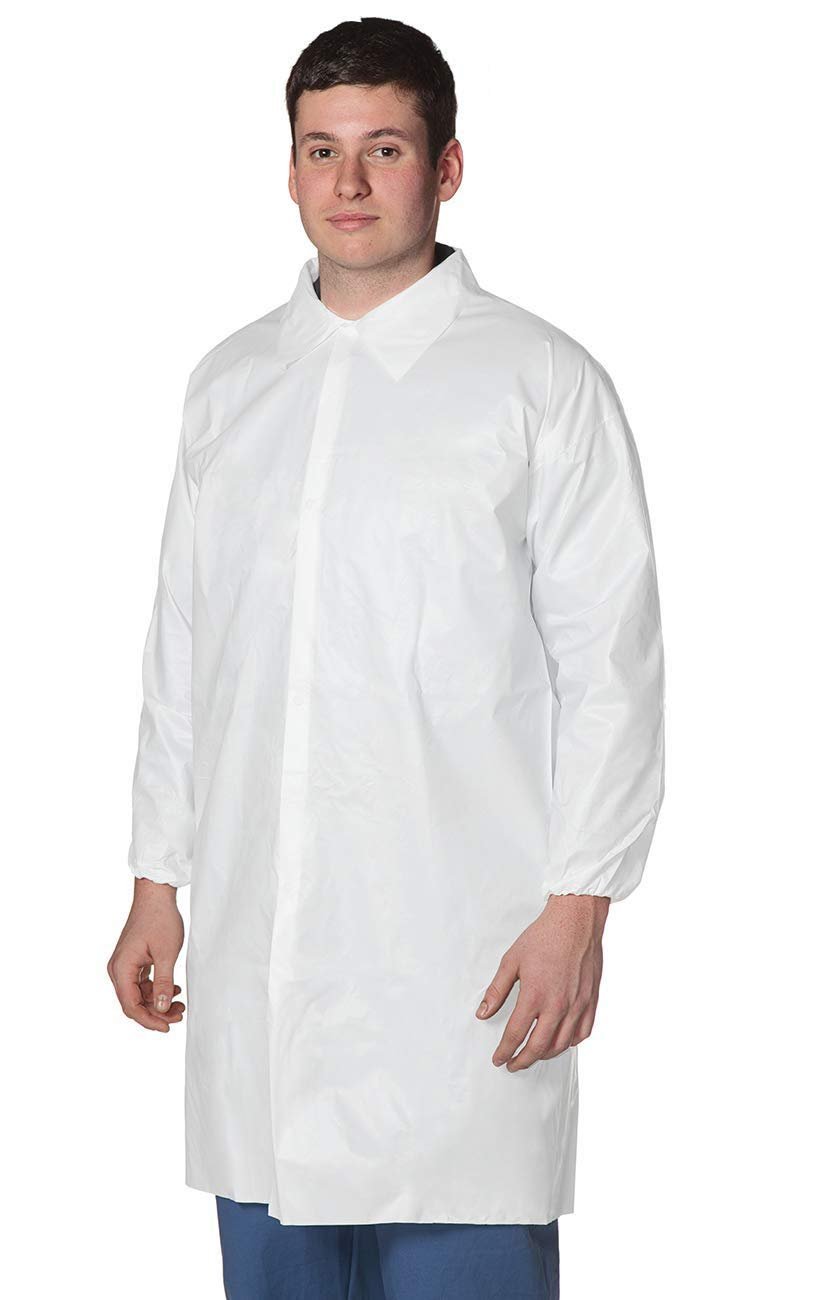 Pack of 10 White Lab Coats XL Size. Hook and Loop Fastener, Elastic Wrists, No Pockets. Unisex