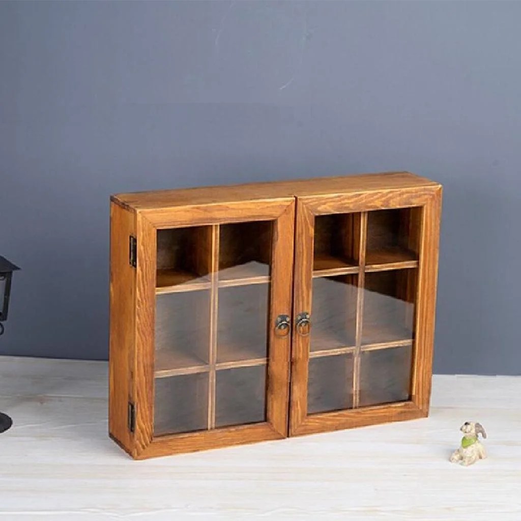 Wood Display Dolls Display Desktop Table Organizer Display Case Organizer