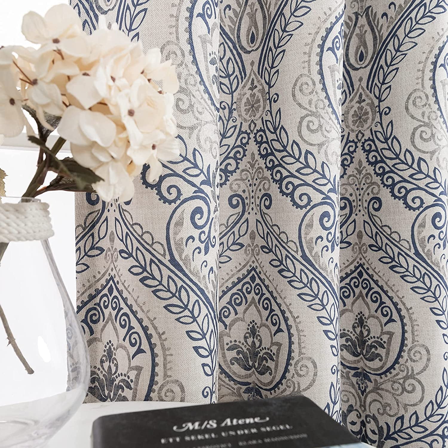 Curtainking Damask Printed Curtains for Bedroom Living Room Linen