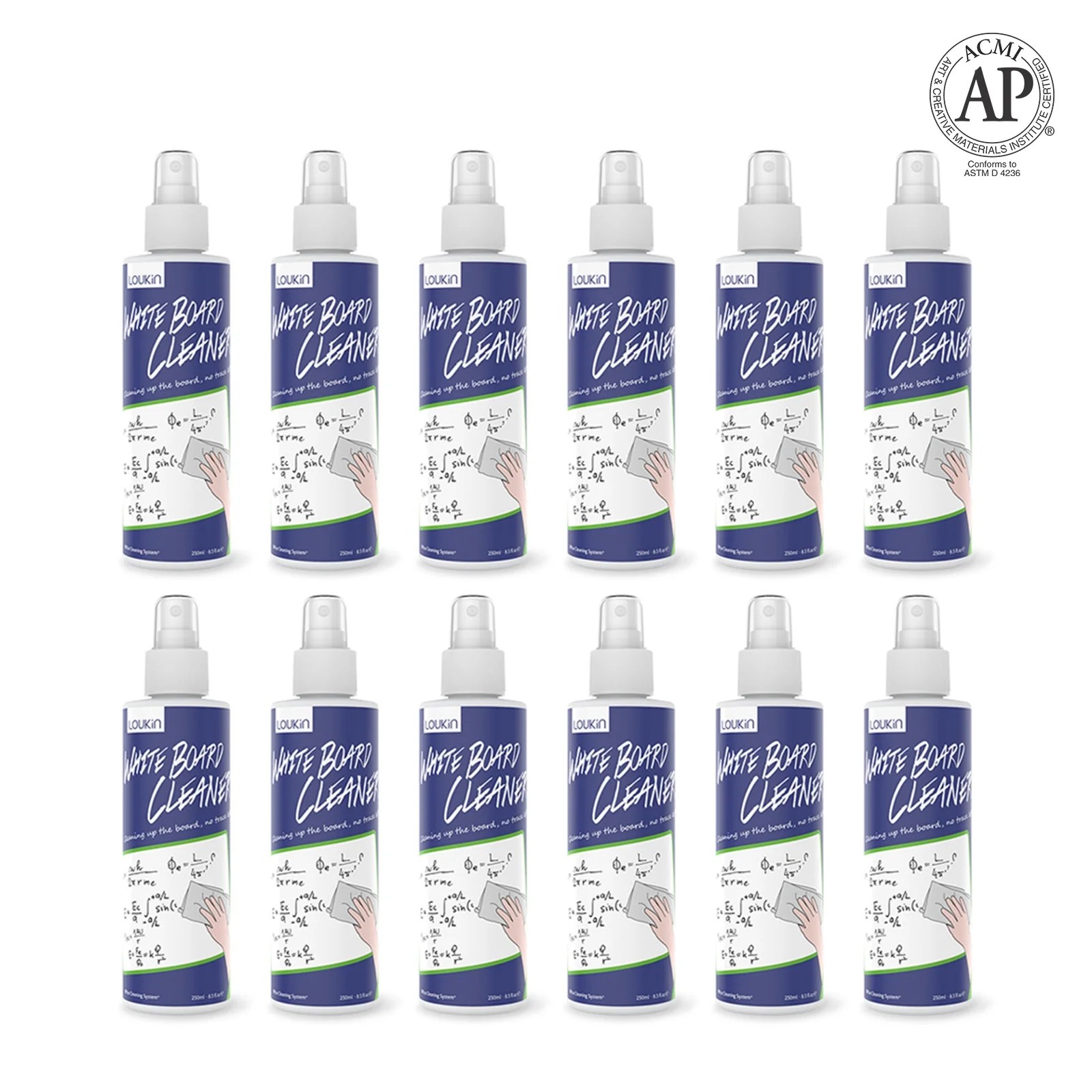 LOUKIN NonToxic Dry Erase Spray,LowOdor Whiteboard Cleaner, 8.5oz(12