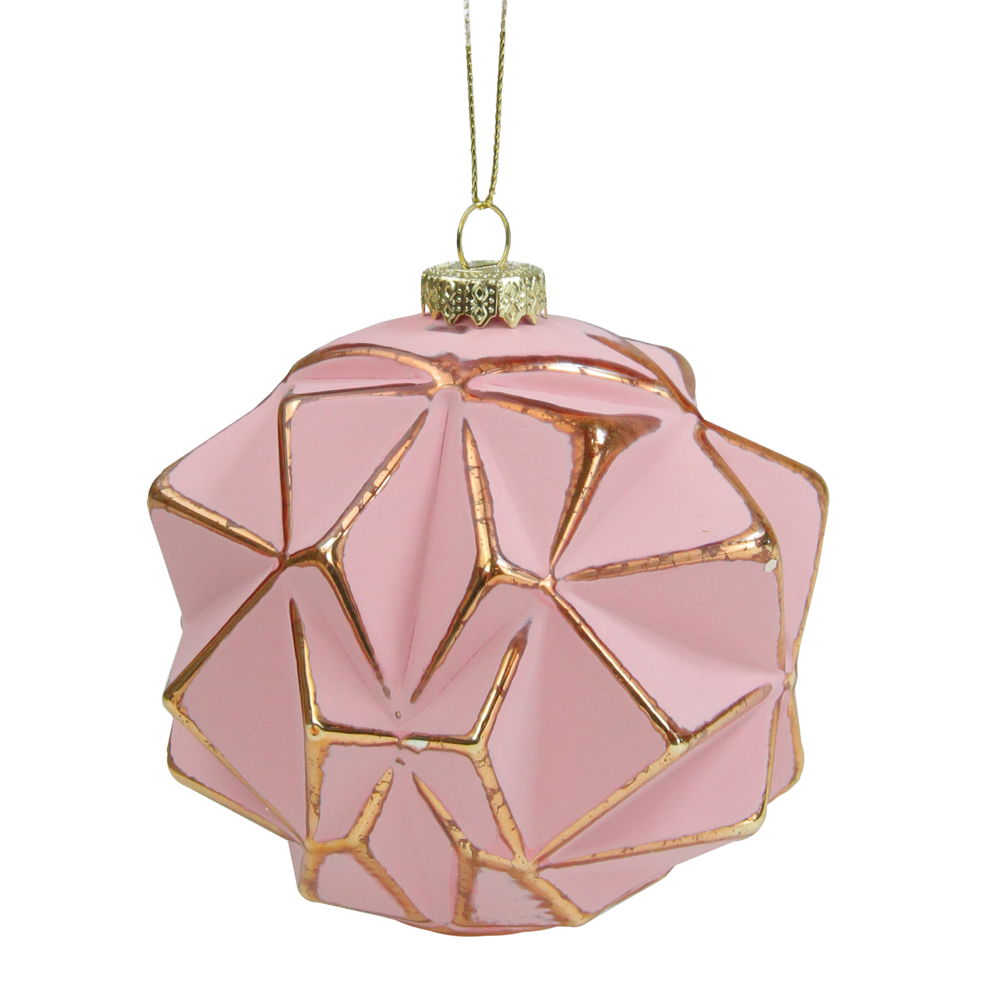 Pink and Gold Round Geometric Glass Christmas Ornament 4" Pink and Gold Round Geometric Glass Christmas Ornament 4"