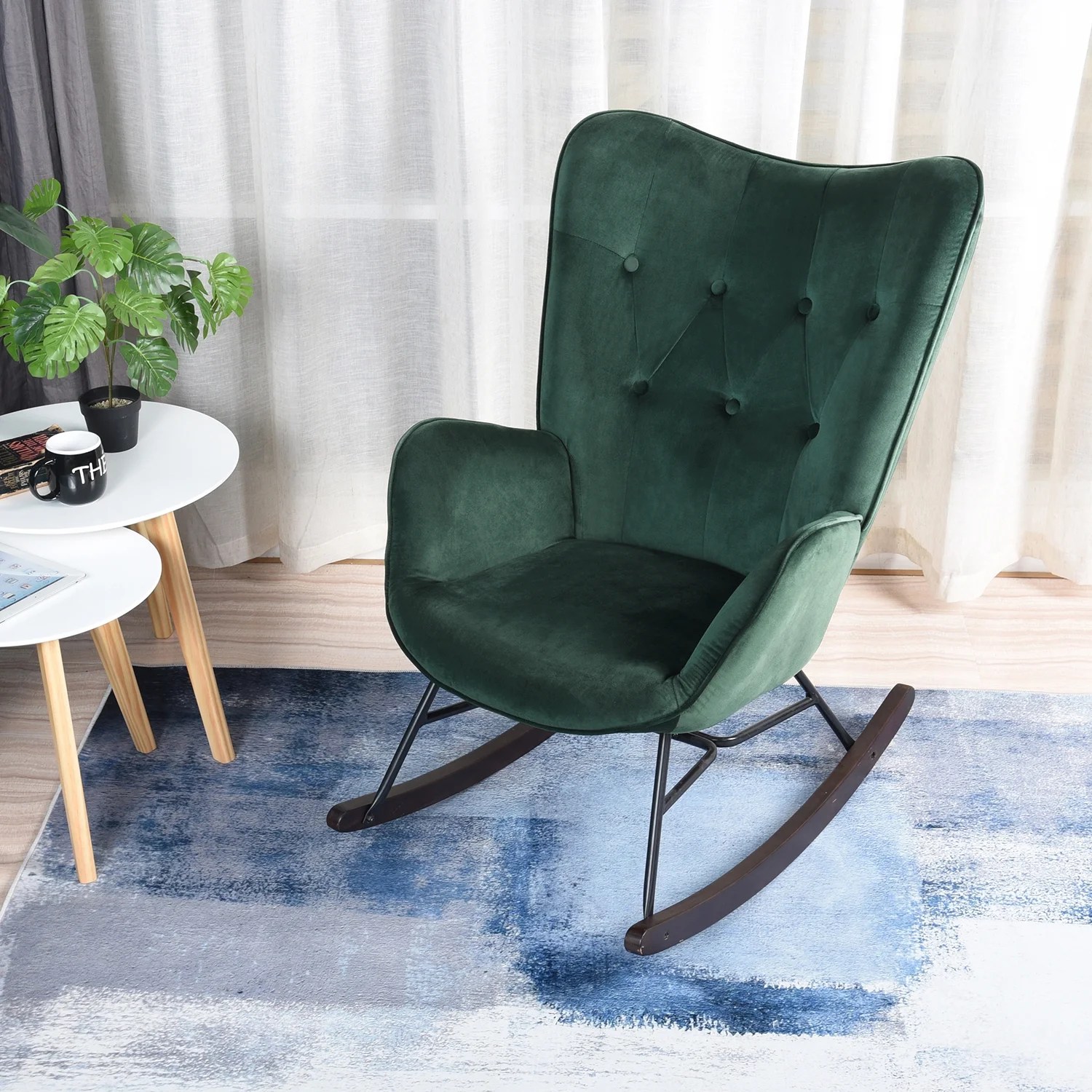 Chair, Leasuires chair Velvet Green Rocking chair, Modern Contemporary Chair, Leasuires chair Velvet Green Rocking chair, Modern Contemporary