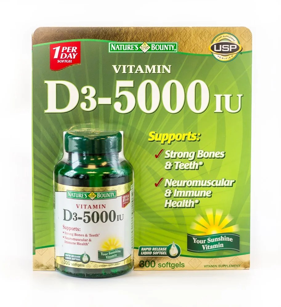 Nature's Bounty Vitamin D3 5000 IU Softgels, 300 Ct
