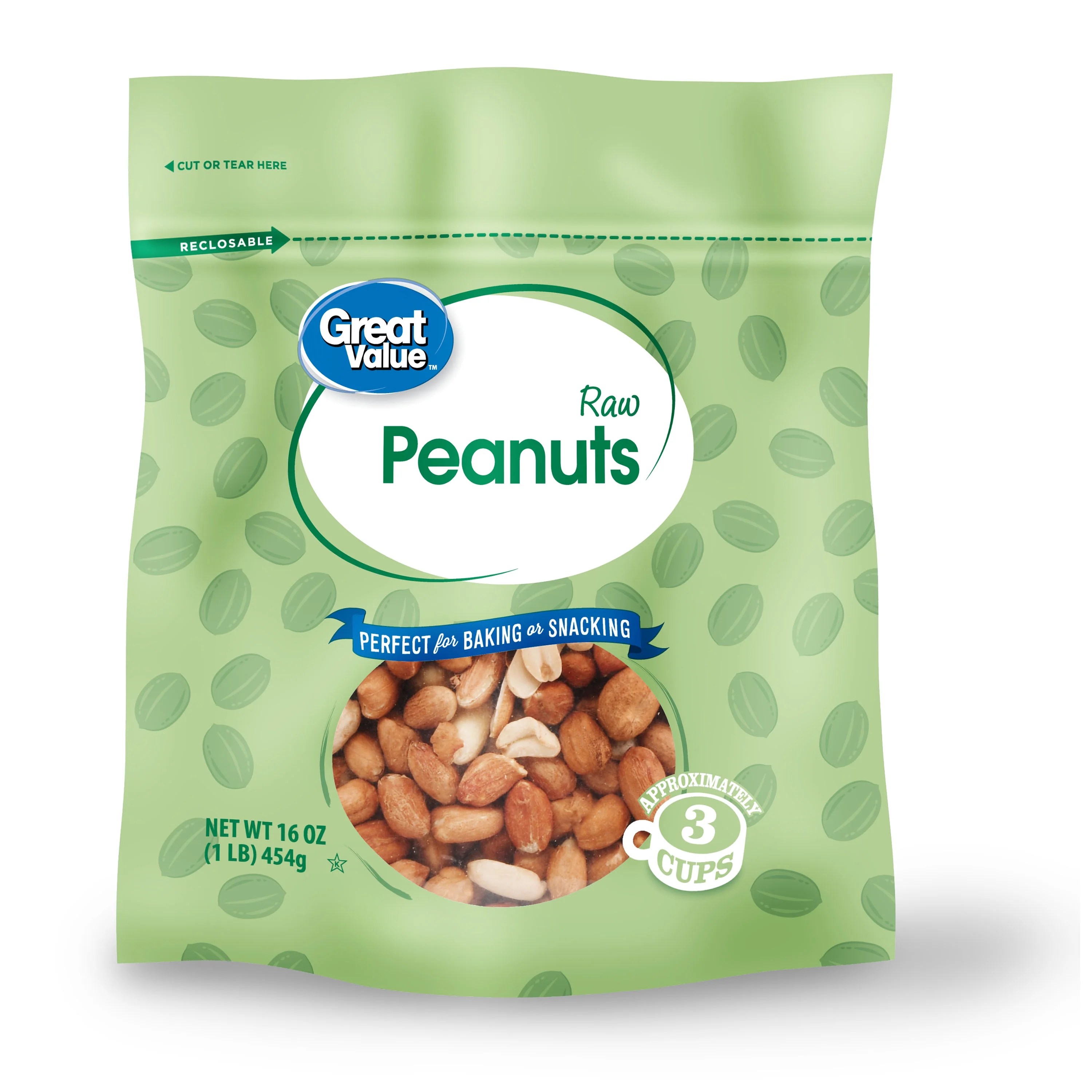 Great Value Raw Peanuts, 16 oz